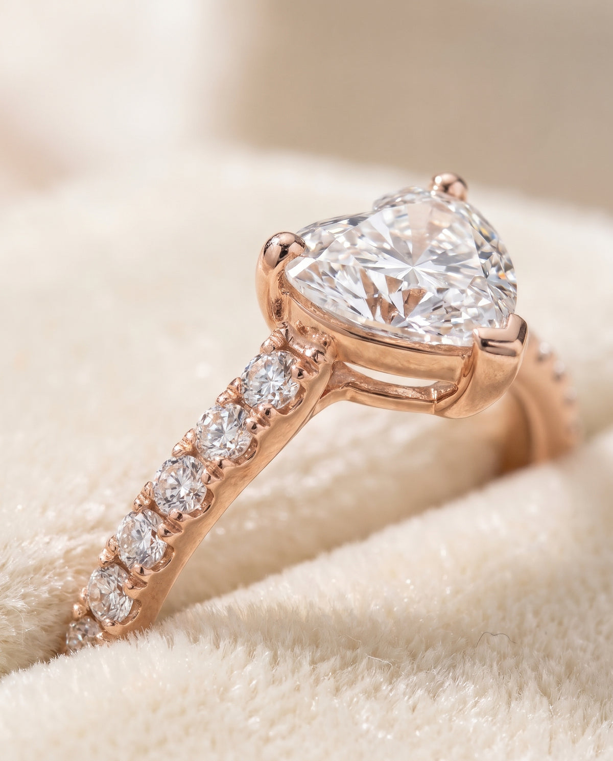 The Kelly Double Claw Prong French Pavé Heart Engagement Ring Setting in 14K Rose Gold