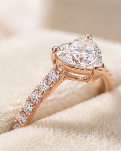The Kelly Double Claw Prong French Pavé Heart Engagement Ring Setting in 14K Rose Gold