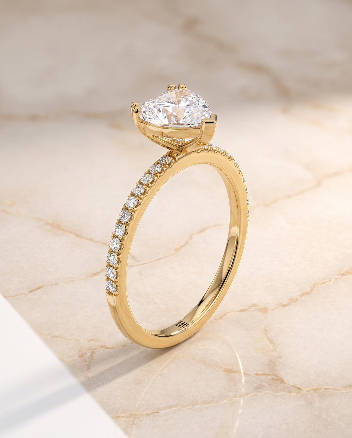 The Kelly Double Claw Prong French Pavé Heart Engagement Ring Setting in 18K Yellow Gold
