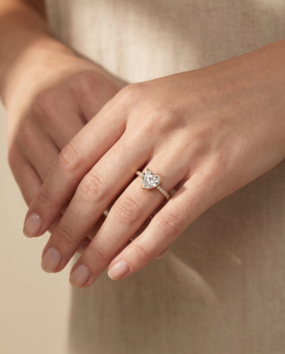 The Kelly Double Claw Prong French Pavé Heart Engagement Ring Setting in 18K Yellow Gold