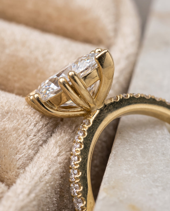 The Kelly Double Claw Prong French Pavé Marquise Engagement Ring Setting in 18K Yellow Gold