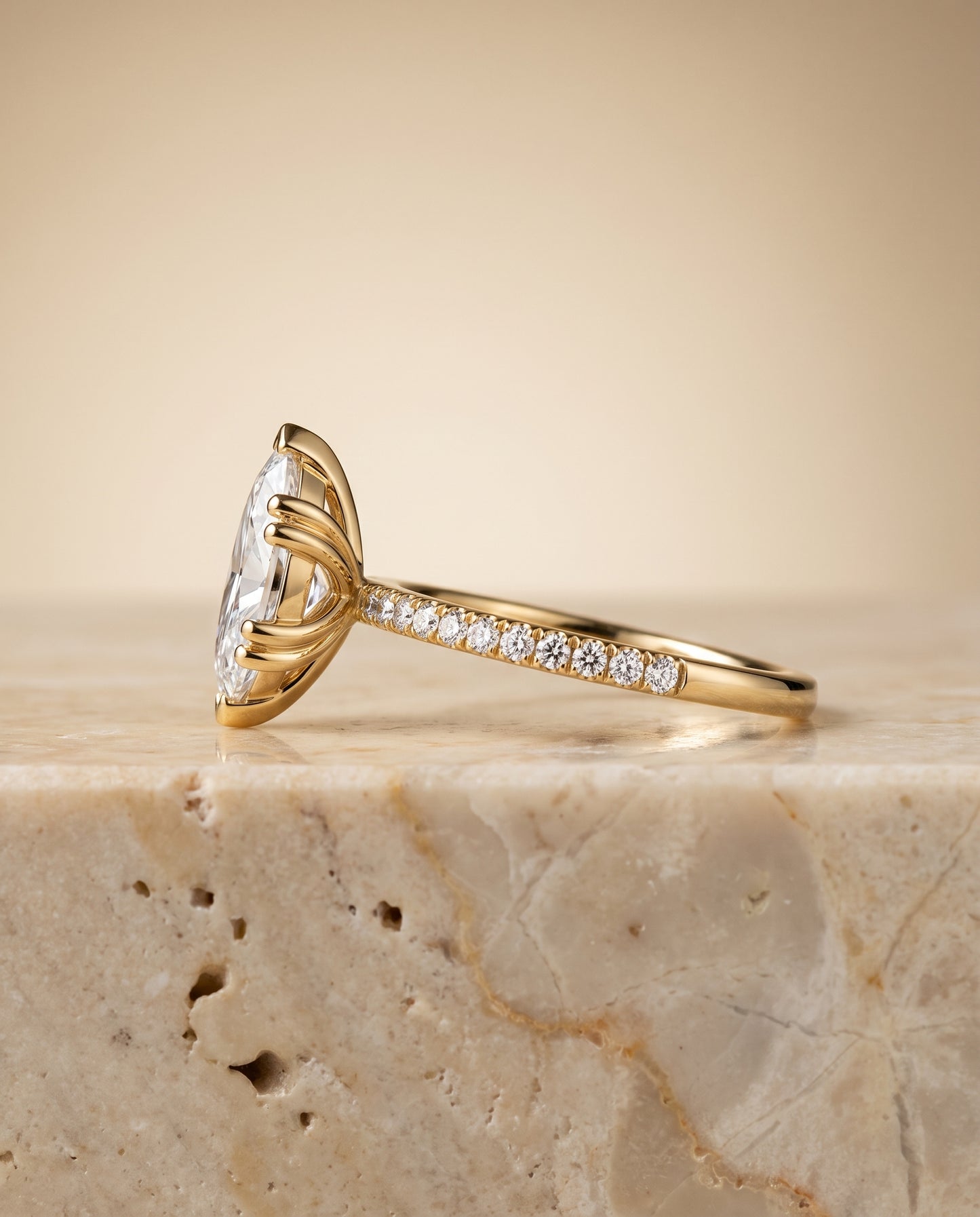 The Kelly Double Claw Prong French Pavé Marquise Engagement Ring Setting in 18K Yellow Gold