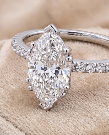 The Kelly Double Claw Prong French Pavé Marquise Engagement Ring Setting in Platinum