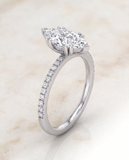 The Kelly Double Claw Prong French Pavé Marquise Engagement Ring Setting in Platinum