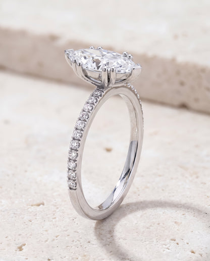 The Kelly Double Claw Prong French Pavé Marquise Engagement Ring Setting in Platinum