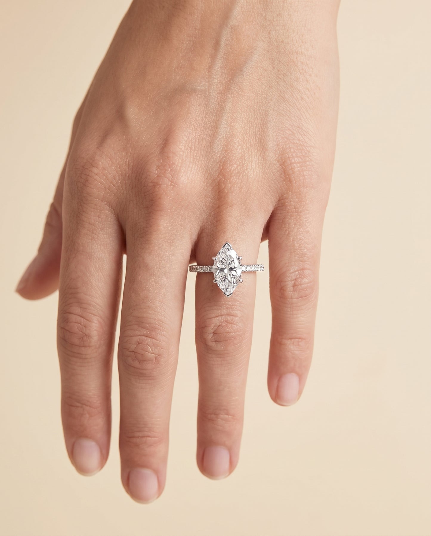 The Kelly Double Claw Prong French Pavé Marquise Engagement Ring Setting in Platinum
