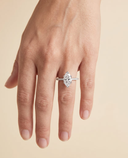 The Kelly Double Claw Prong French Pavé Marquise Engagement Ring Setting in Platinum