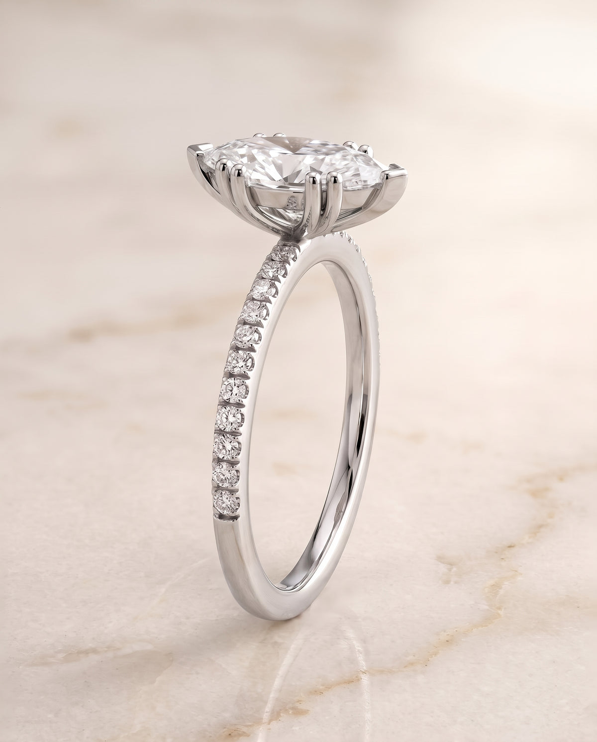 The Kelly Double Claw Prong French Pavé Marquise Engagement Ring Setting in Platinum