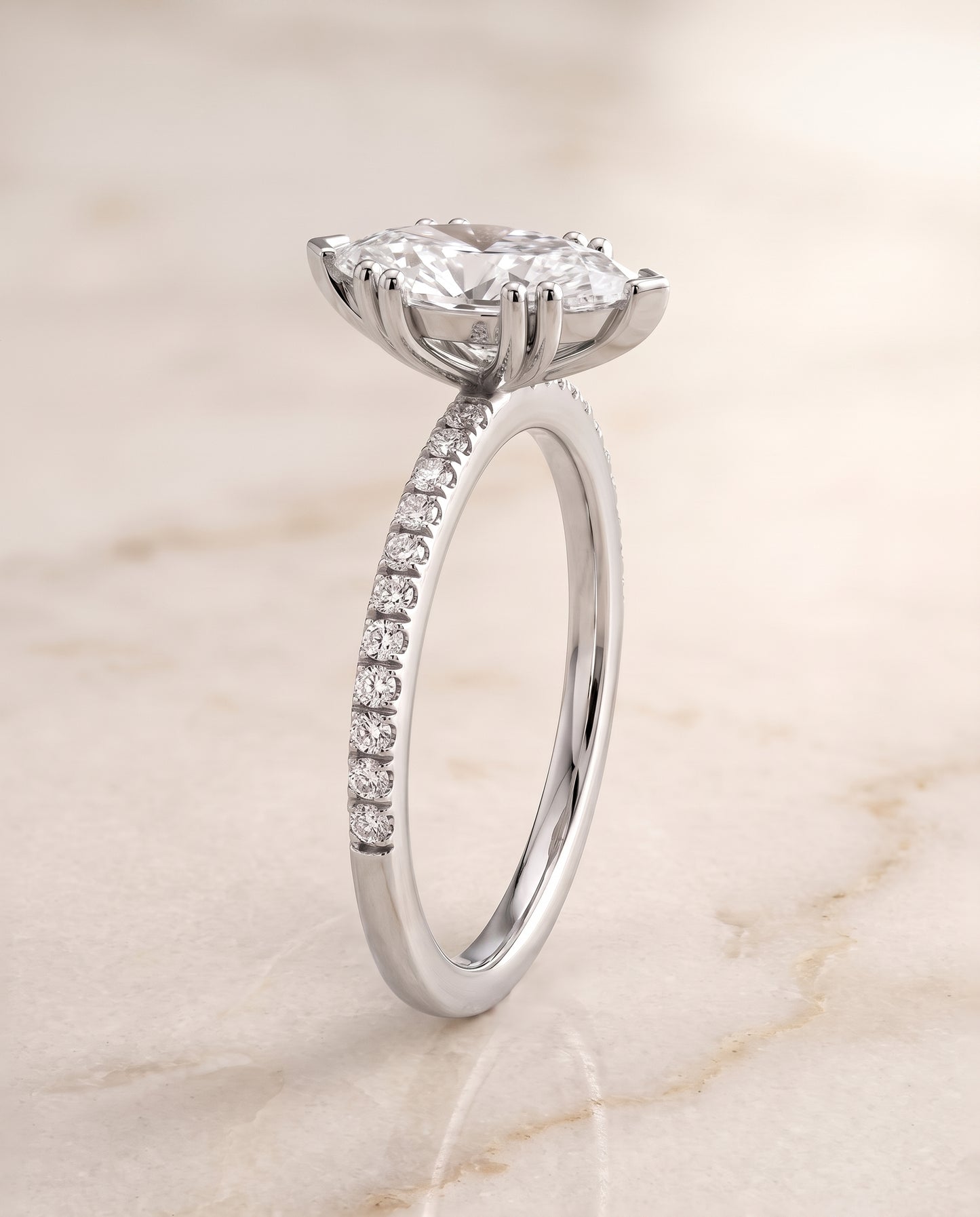 The Kelly Double Claw Prong French Pavé Marquise Engagement Ring Setting in Platinum