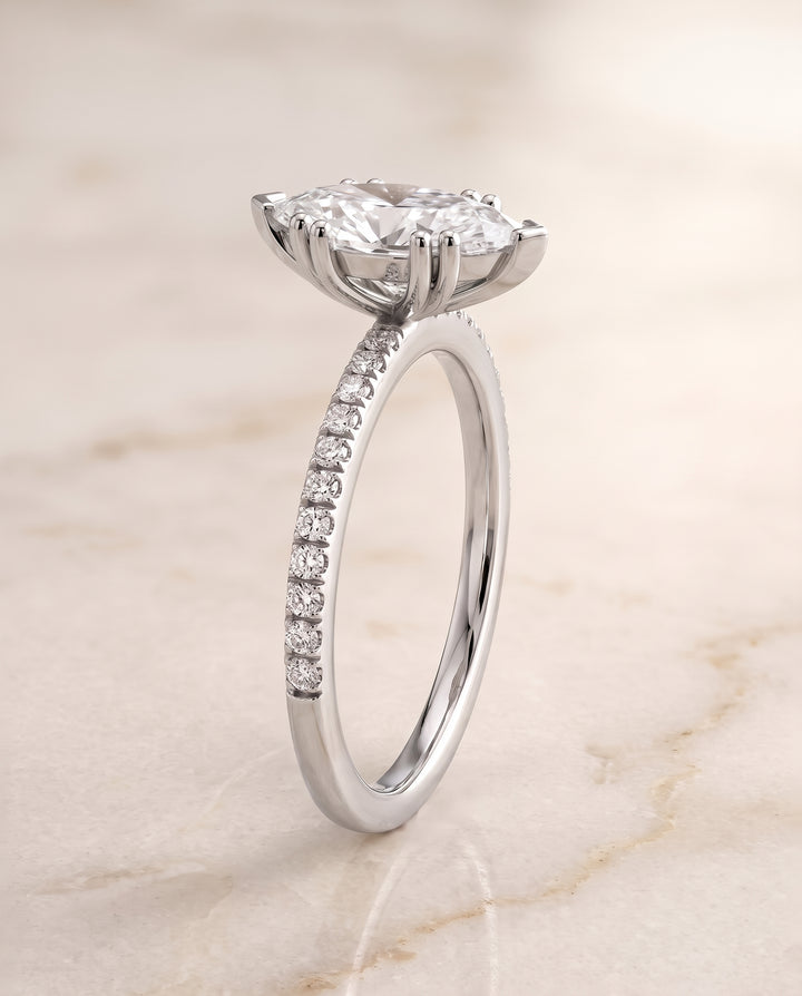 The Kelly Double Claw Prong French Pavé Marquise Engagement Ring Setting in Platinum