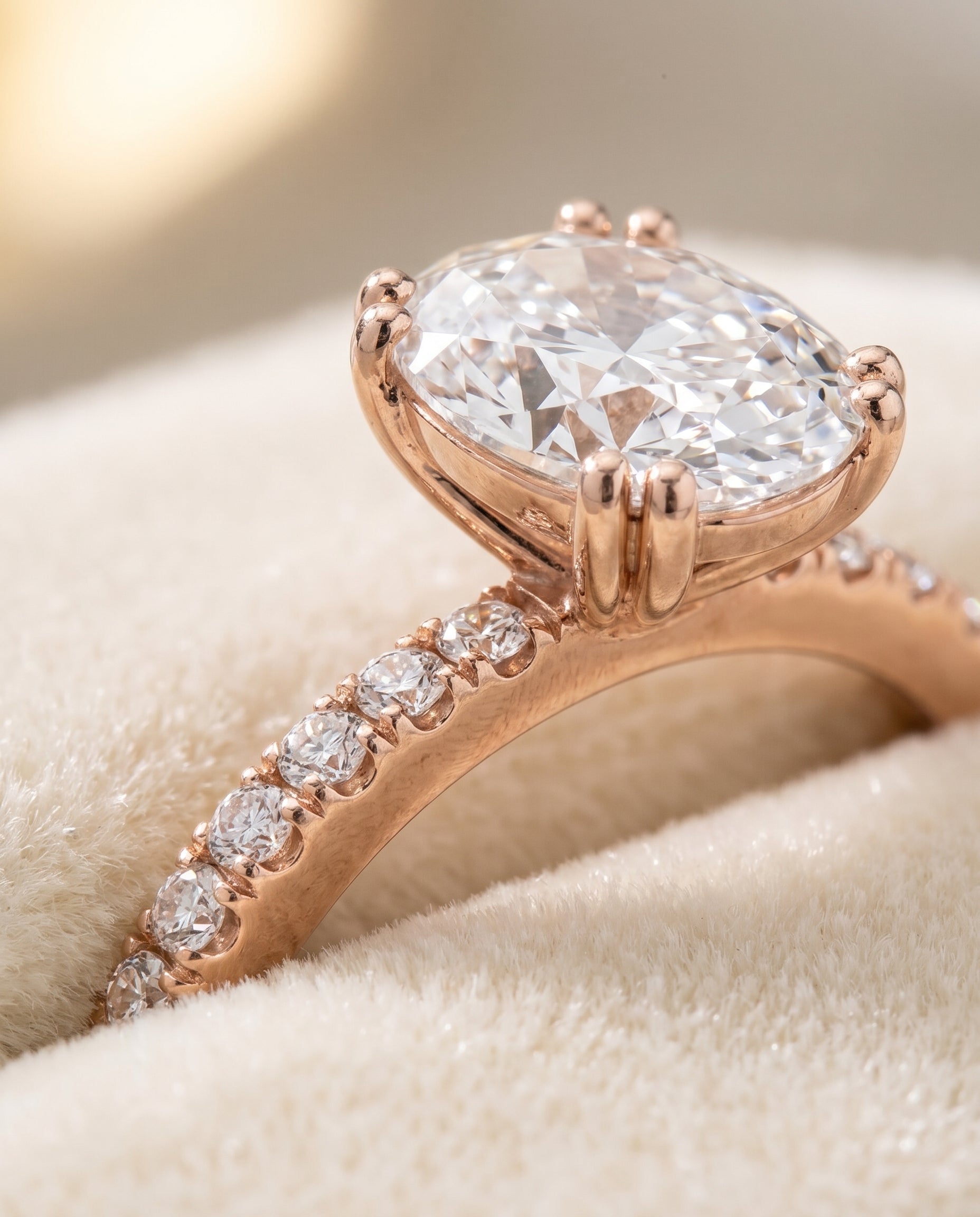 The Kelly Double Claw Prong French Pavé Oval Engagement Ring Setting in 14K Rose Gold
