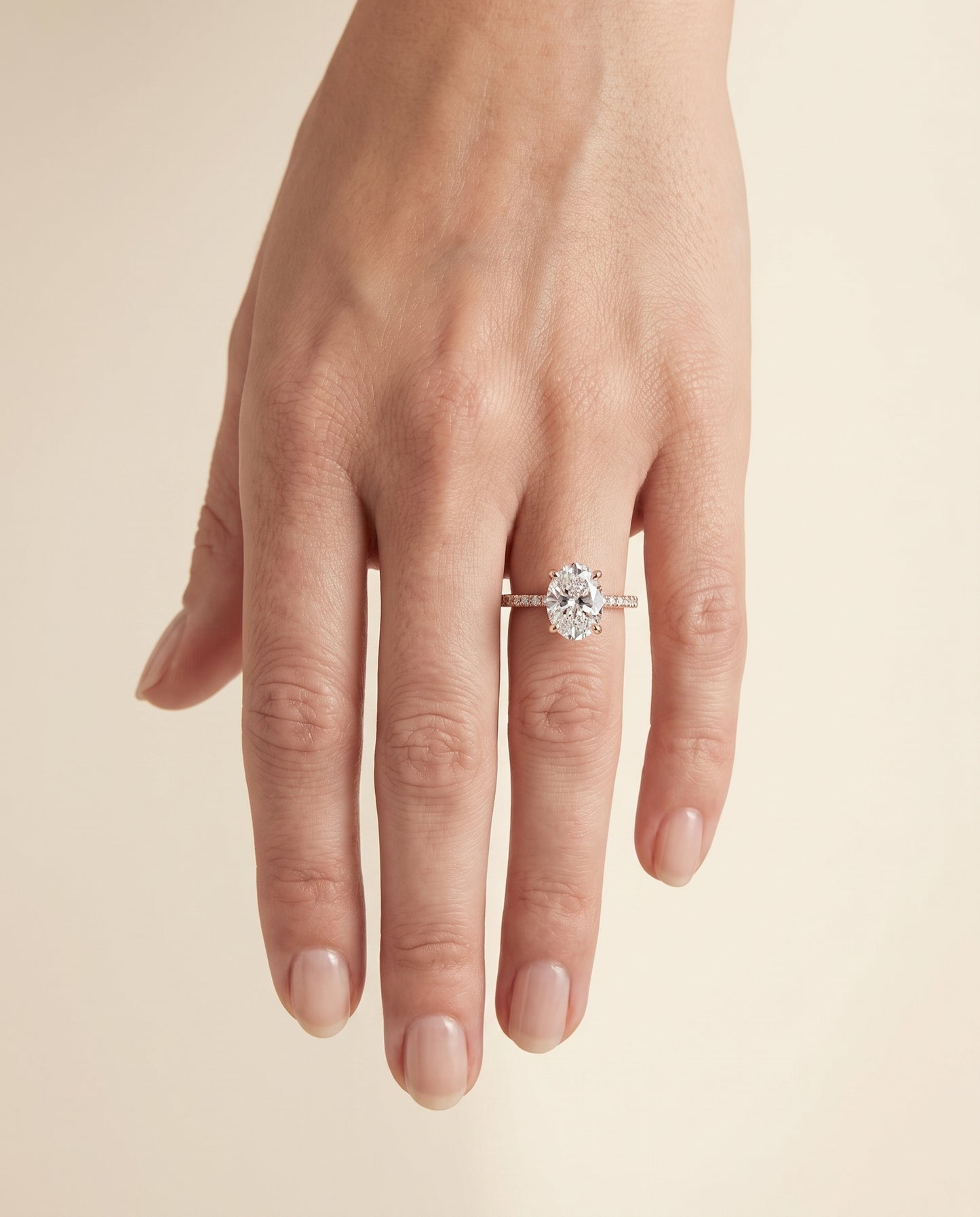 The Kelly Double Claw Prong French Pavé Oval Engagement Ring Setting in 14K Rose Gold