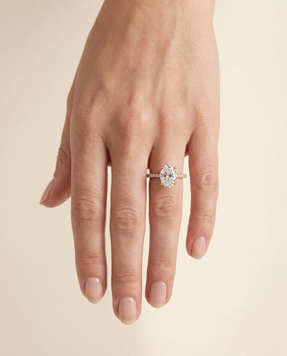 The Kelly Double Claw Prong French Pavé Oval Engagement Ring Setting in 14K Rose Gold