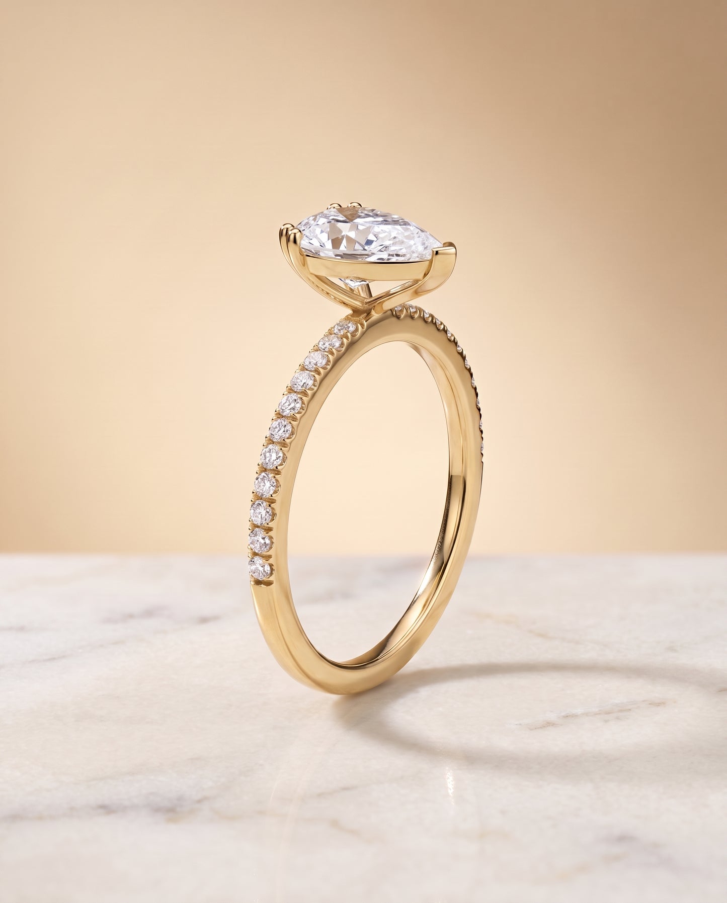 The Kelly Double Claw Prong French Pavé Pear Engagement Ring Setting in 18K Yellow Gold
