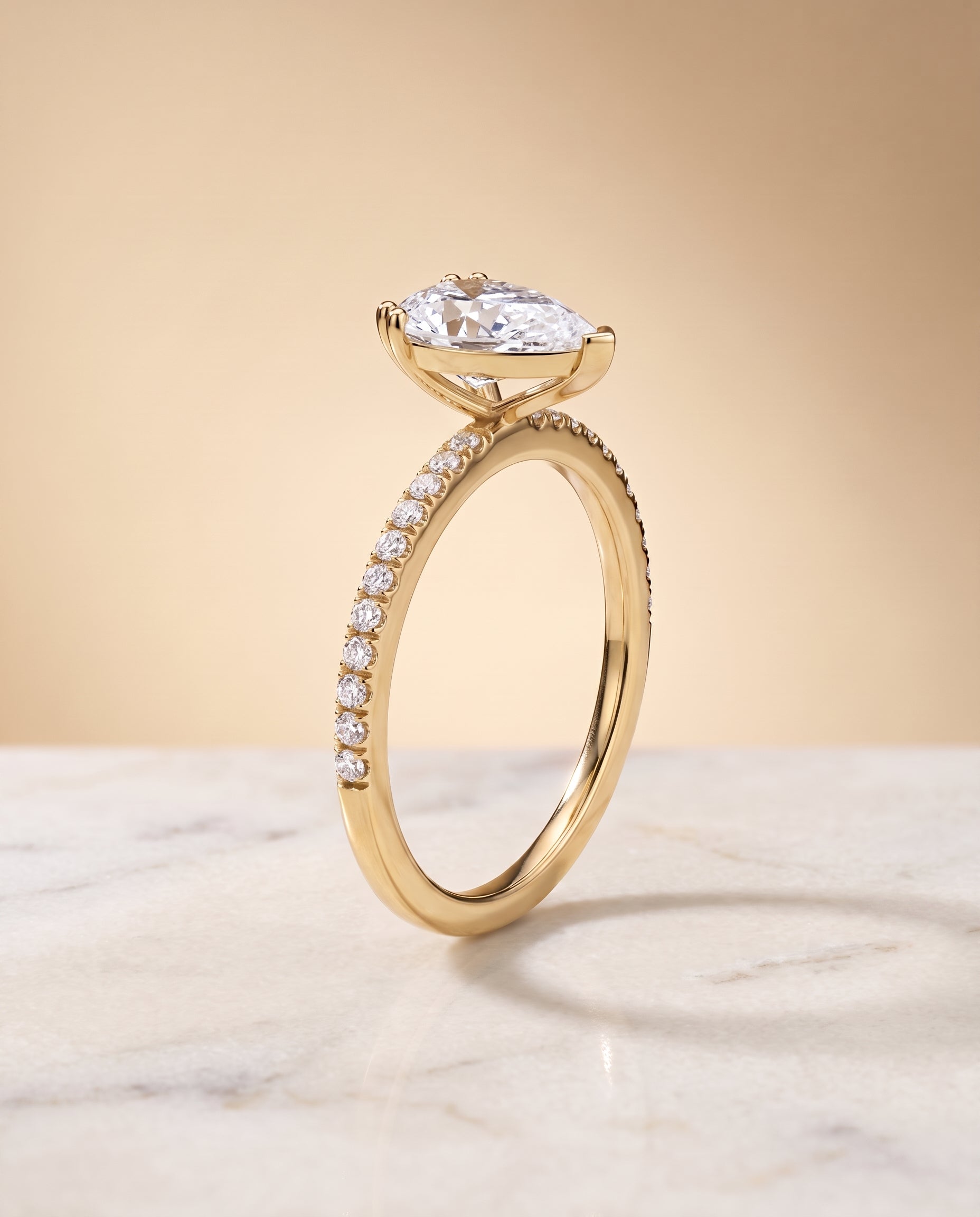 The Kelly Double Claw Prong French Pavé Pear Engagement Ring Setting in 18K Yellow Gold