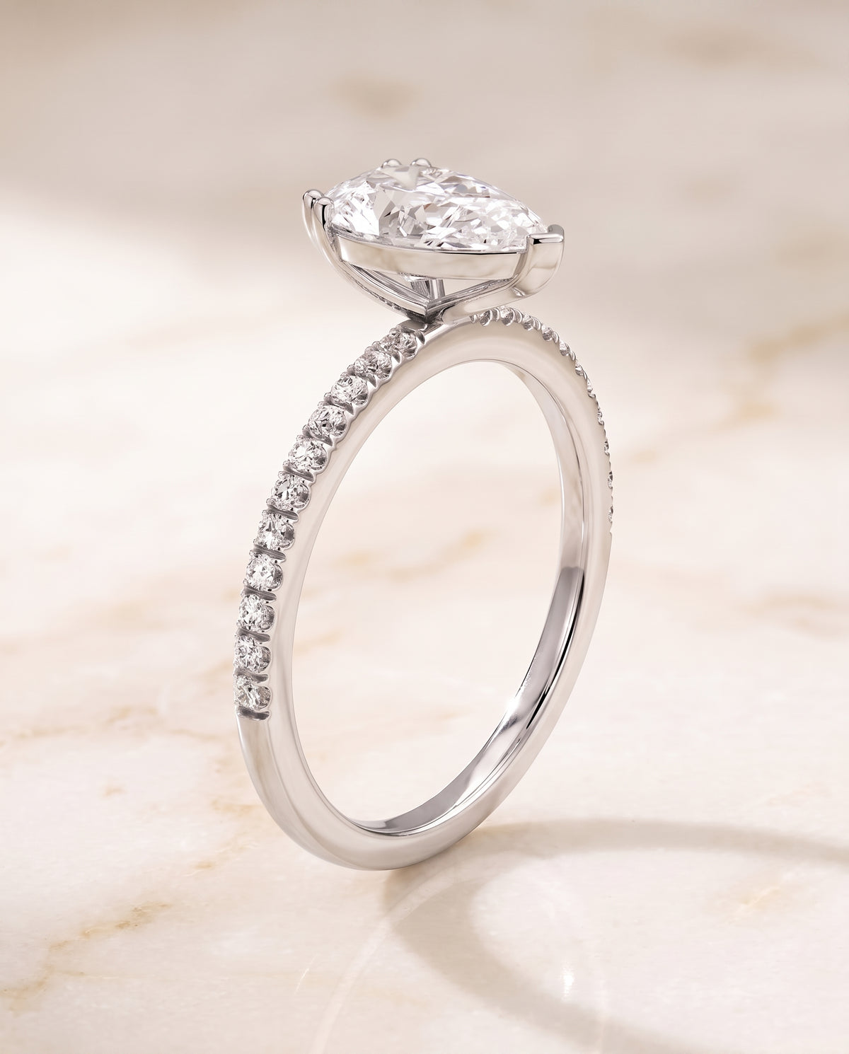 The Kelly Double Claw Prong French Pavé Pear Engagement Ring Setting in Platinum