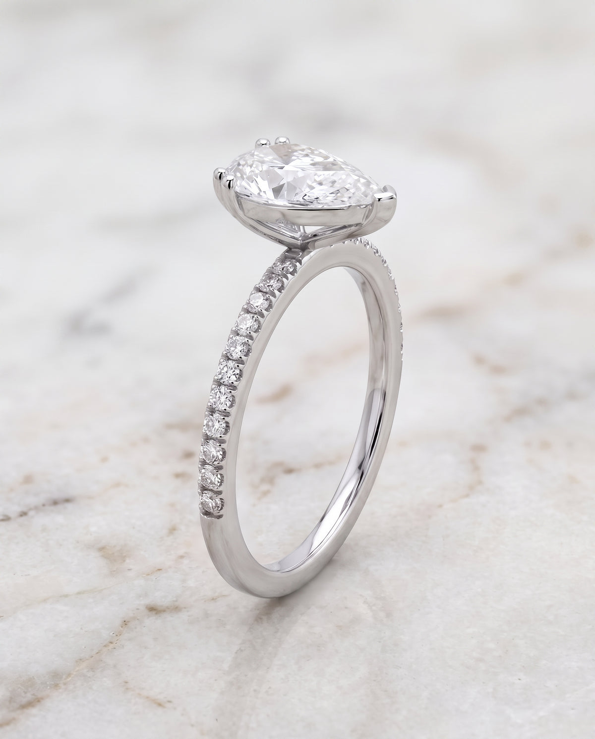 The Kelly Double Claw Prong French Pavé Pear Engagement Ring Setting in Platinum