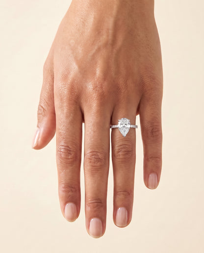 The Kelly Double Claw Prong French Pavé Pear Engagement Ring Setting in Platinum