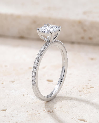 The Kelly Double Claw Prong French Pavé Princess Cut Engagement Ring Setting in Platinum