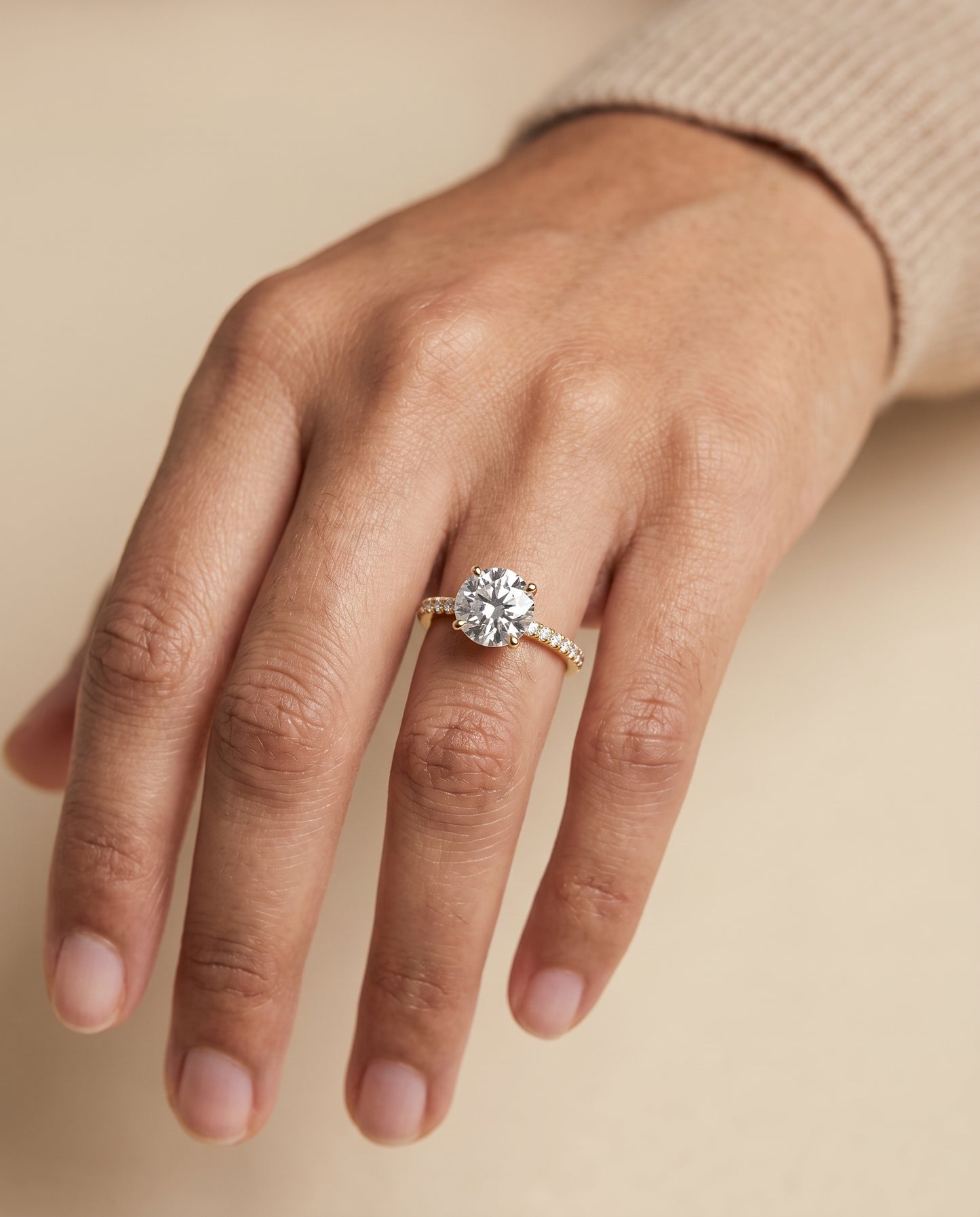 The Kelly Double Claw Prong French Pavé Round Engagement Ring Setting in 18K Yellow Gold