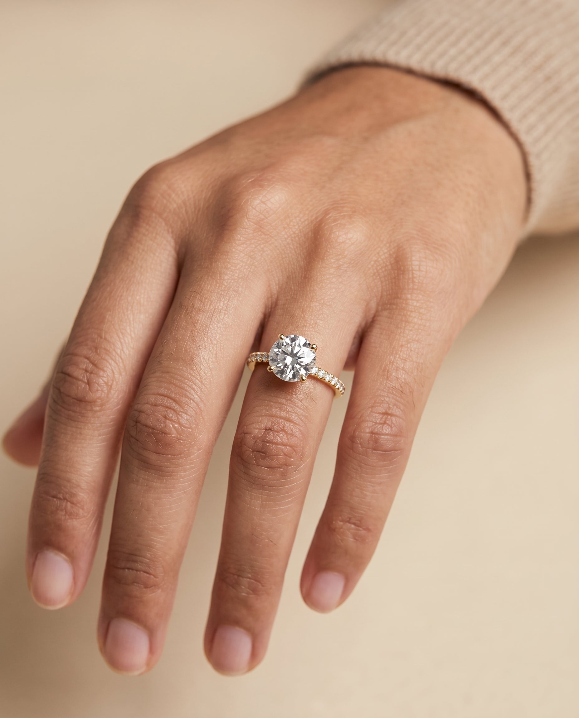 The Kelly engagement ring setting in 18K Yellow Gold, double claw prong french pavé design | RockHer