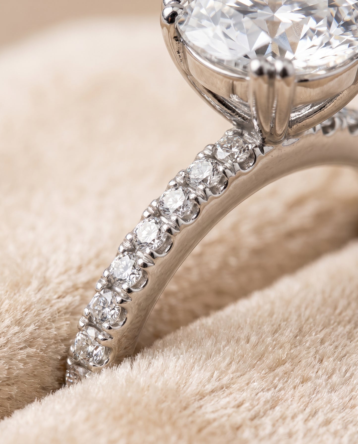 The Kelly Double Claw Prong French Pavé Round Engagement Ring Setting in 18K White Gold