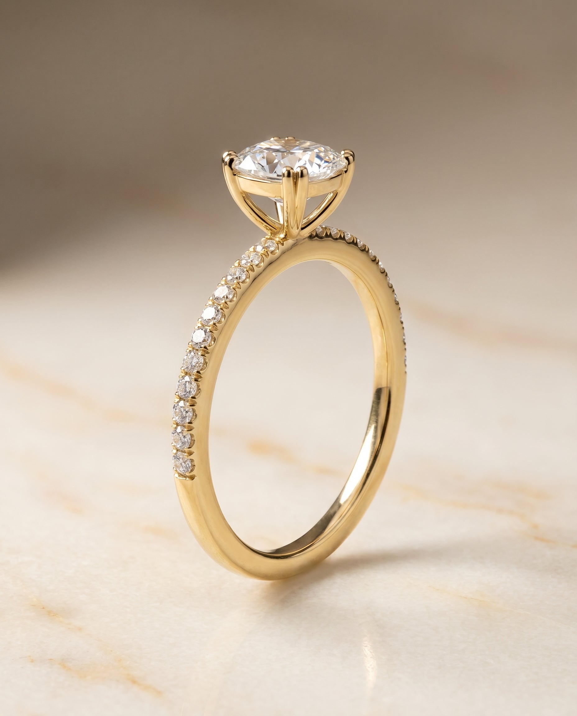 Double Claw Prong French Pavé Cut styling on The Kelly cushion engagement ring setting | RockHer