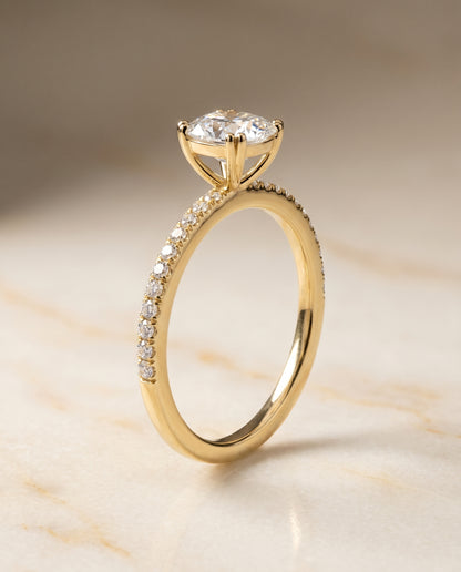 The Kelly Double Claw Prong French Pavé Cushion Cut Engagement Ring Setting in 18K Yellow Gold