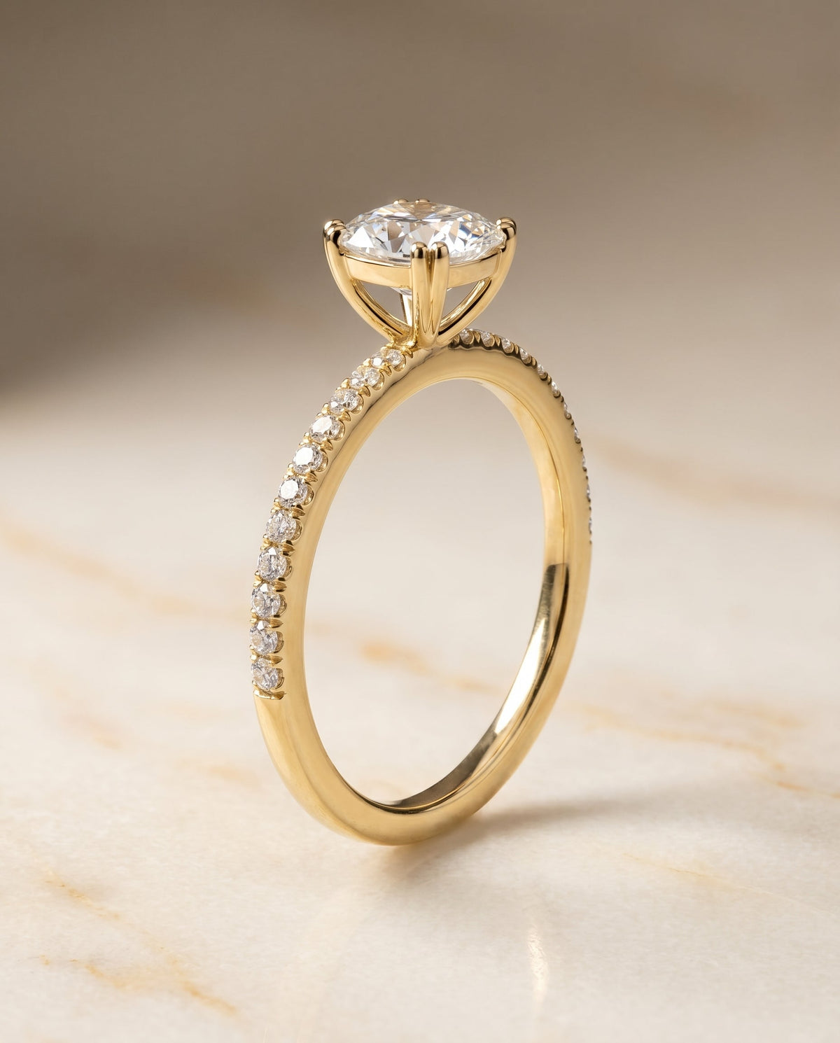 Kelly Select Pavé Cushion Cut Lab Diamond Engagement Ring in 18K Yellow Gold, front view | RockHer