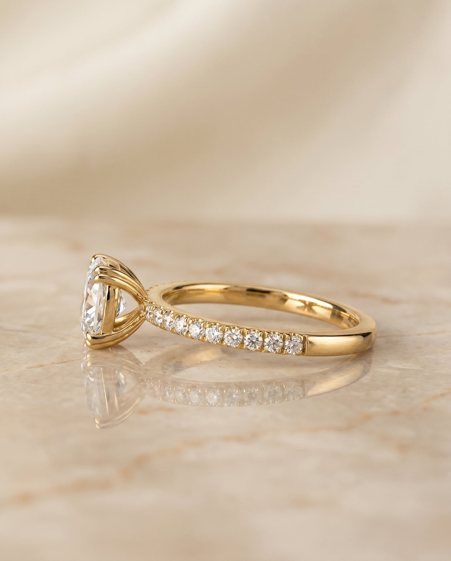 The Kelly Double Claw Prong French Pavé Cushion Cut Engagement Ring Setting in 18K Yellow Gold