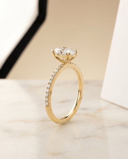 Kelly Select Pavé Oval Lab Diamond Engagement Ring in 18K Yellow Gold, front view | RockHer