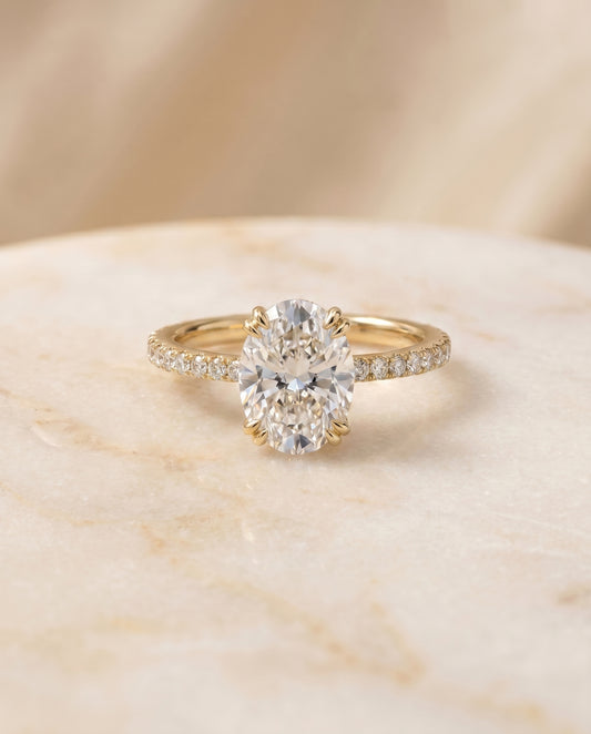 The Kelly Pavé Engagement Ring Setting for Oval Diamonds in 18K Yellow Gold