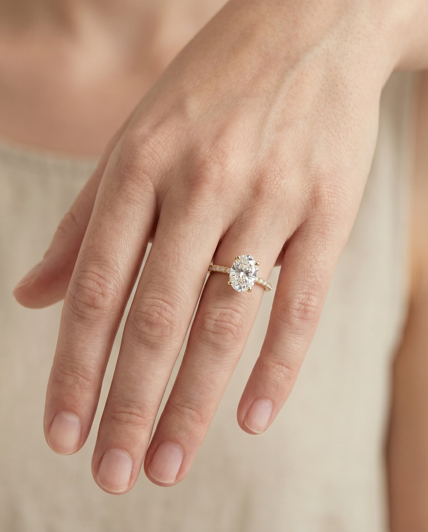 The Kelly Double Claw Prong French Pavé Oval Engagement Ring Setting in 18K Yellow Gold