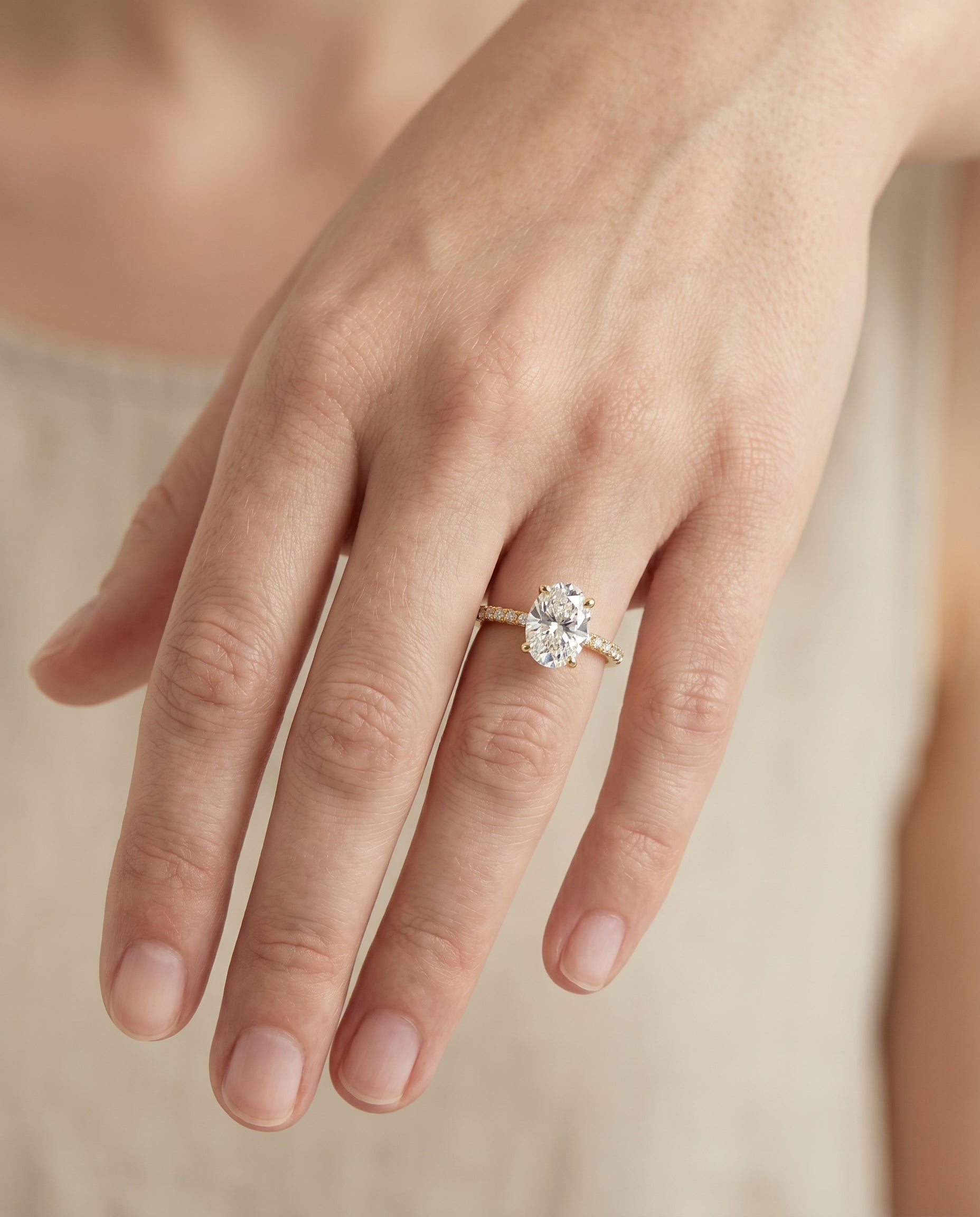 The Kelly engagement ring setting in 18K Yellow Gold, double claw prong french pavé design | RockHer