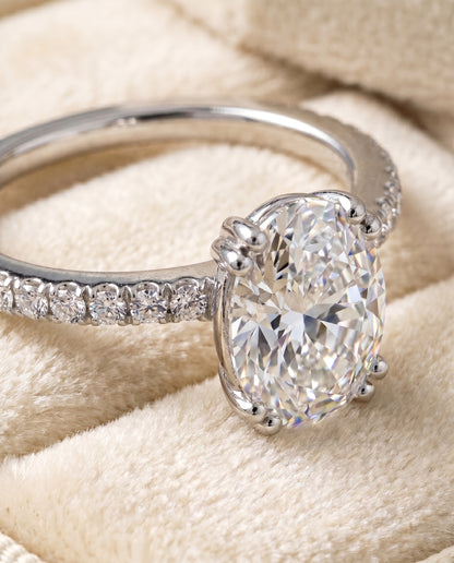The Kelly Double Claw Prong French Pavé Oval Engagement Ring Setting in Platinum