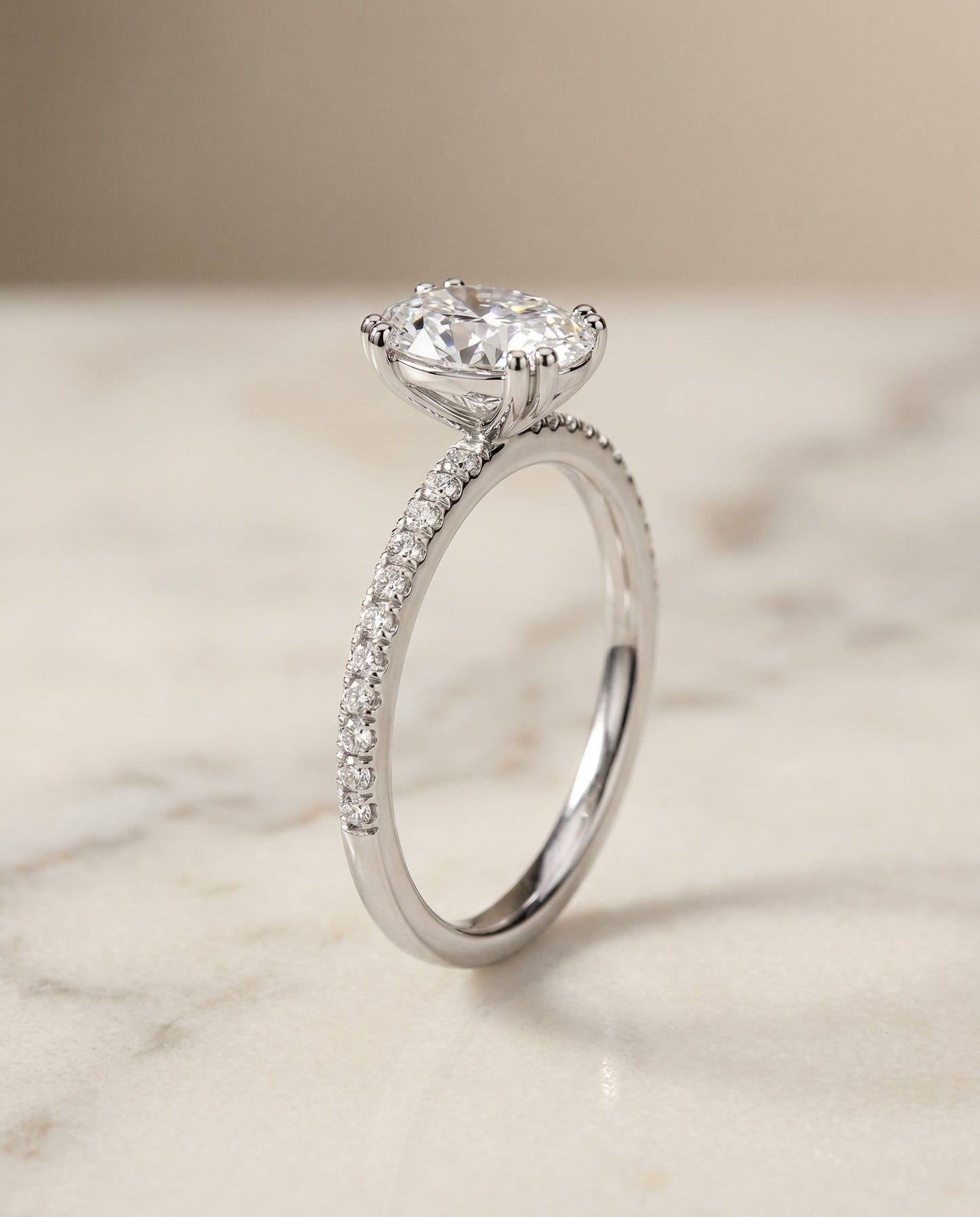 Kelly Select Pavé Oval Lab Diamond Engagement Ring in Platinum, front view | RockHer