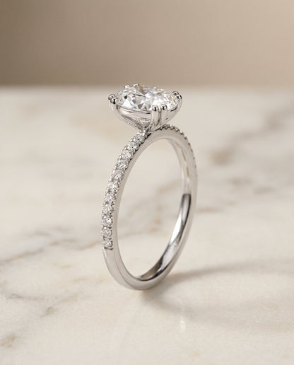 Kelly Select Pavé Oval Lab Diamond Engagement Ring in Platinum, front view | RockHer
