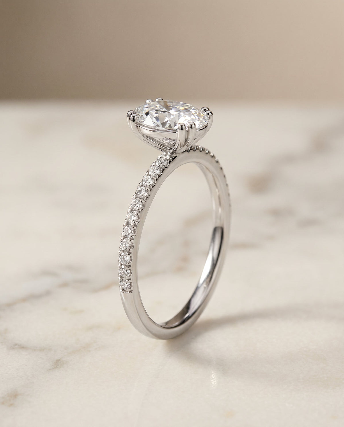 Kelly Select Pavé Oval Lab Diamond Engagement Ring in 18K White Gold, front view | RockHer