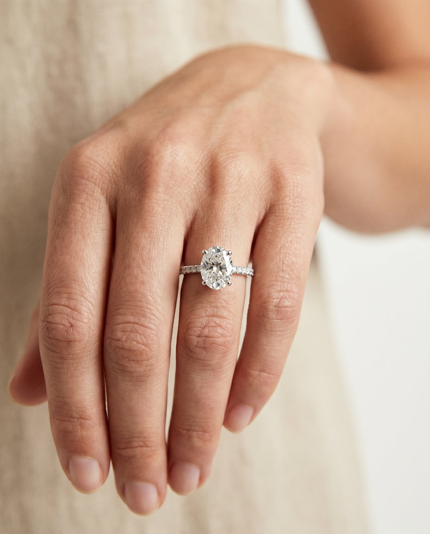 The Kelly Pavé Engagement Ring Setting for Oval Diamonds in Platinum