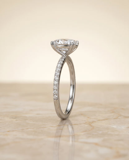 The Kelly Double Claw Prong French Pavé Oval Engagement Ring Setting in Platinum