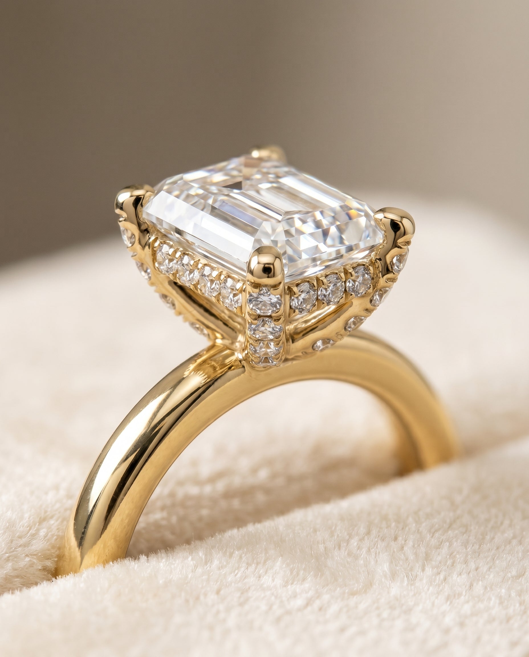 18K Yellow Gold band of The Lana emerald engagement ring setting | RockHer