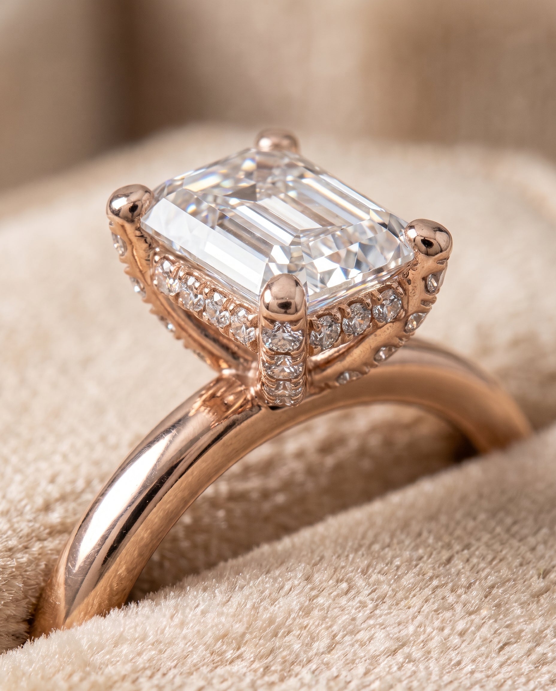 14K Rose Gold band of The Lana emerald engagement ring setting | RockHer