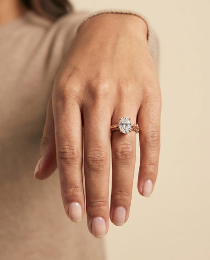 The Layla Vintage Scroll Cutout Solitaire Oval Engagement Ring Setting in 14K Rose Gold