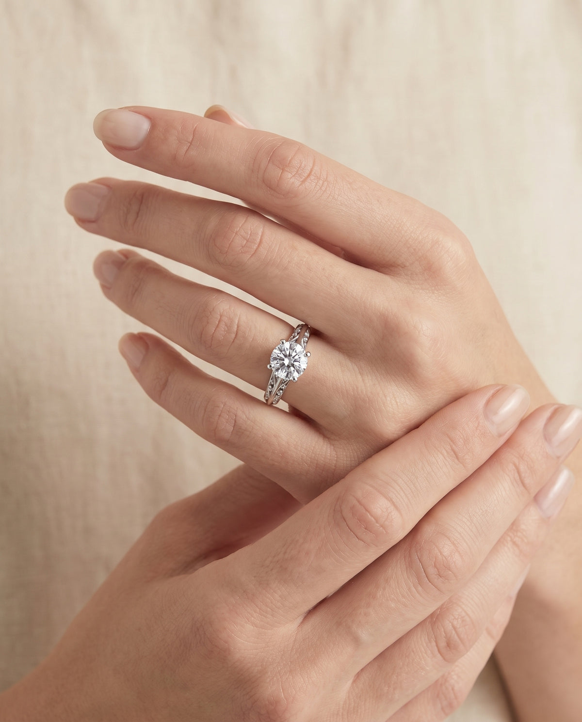 The Layla Vintage Scroll Cutout Solitaire Round Engagement Ring Setting in Platinum