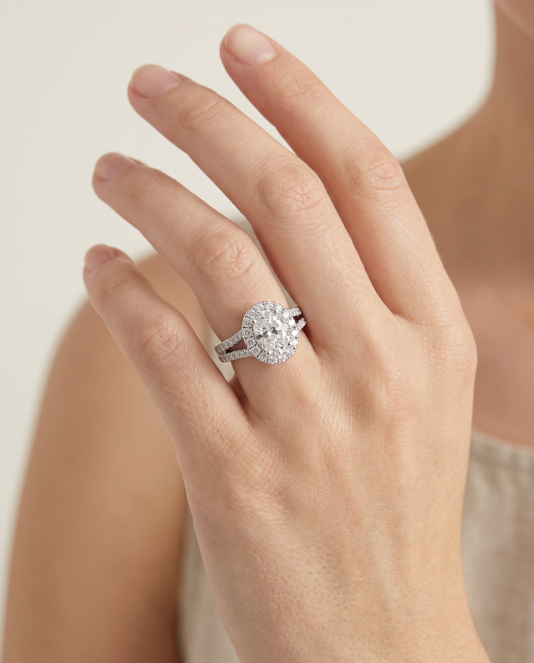 The Lira engagement ring setting in Platinum, french pavé split shank halo design | RockHer