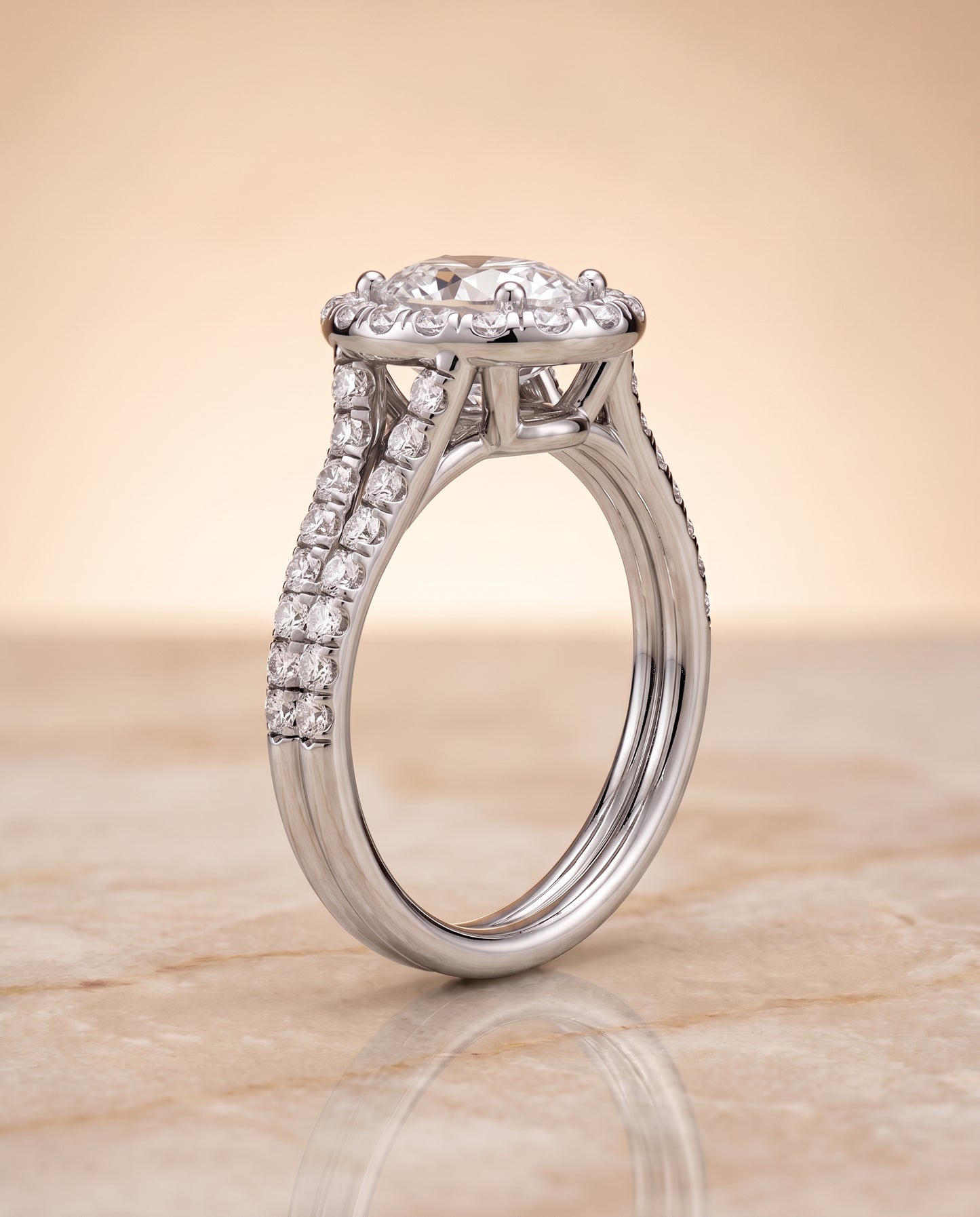 The Lira French Pavé Split Shank Halo Oval Engagement Ring Setting in Platinum