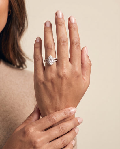 The Lira French Pavé Split Shank Halo Pear Engagement Ring Setting in 14K Rose Gold