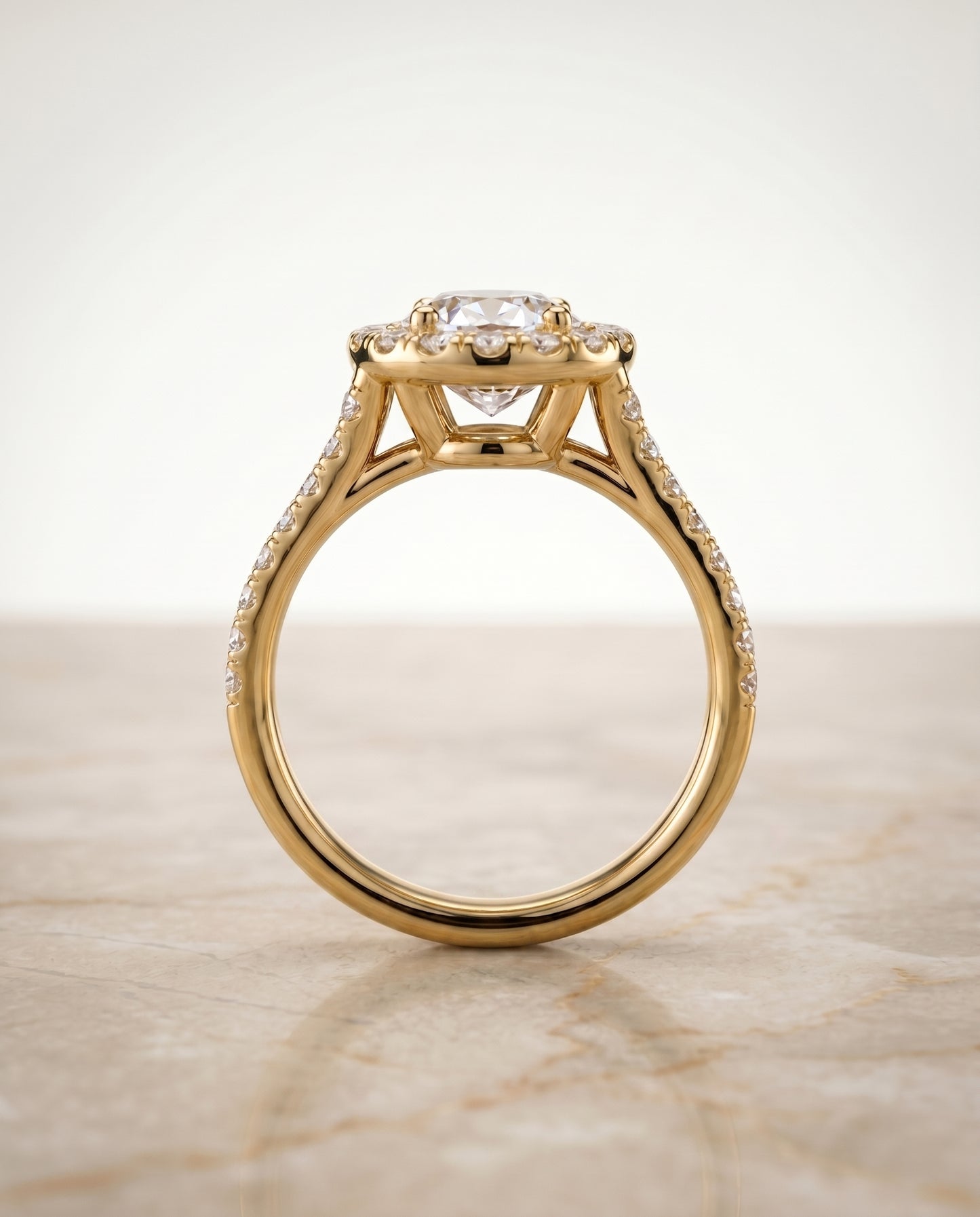 The Lira French Pavé Split Shank Halo Oval Engagement Ring Setting in 18K Yellow Gold