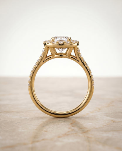 The Lira French Pavé Split Shank Halo Oval Engagement Ring Setting in 18K Yellow Gold