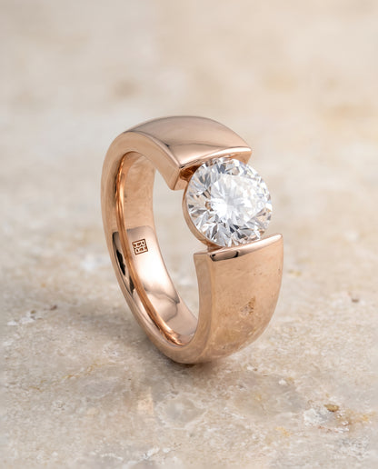 The Lola Cigar Band Solitaire Round Engagement Ring Setting in 14K Rose Gold